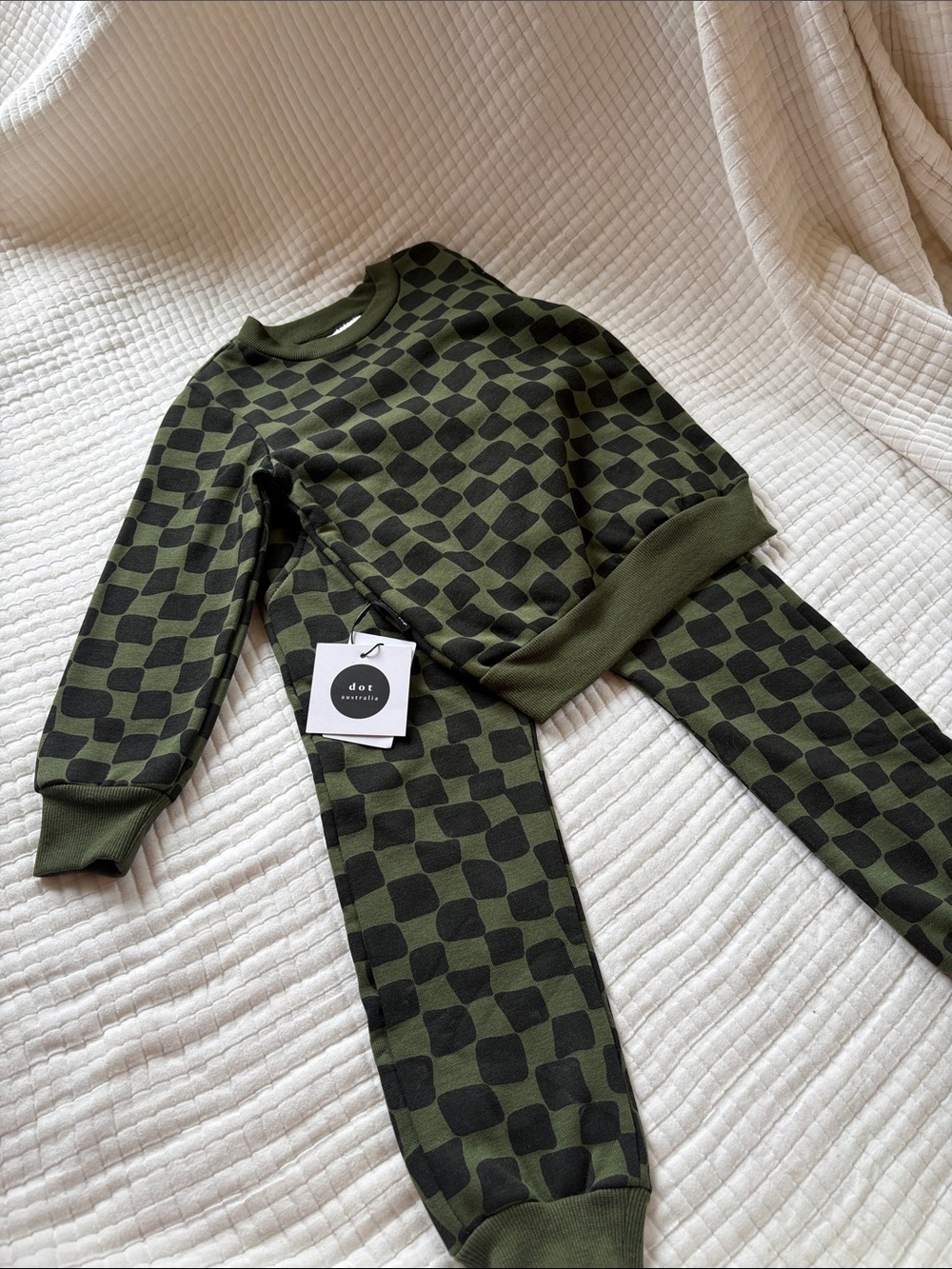 Essentials Kids Olive & Black Checkerboard Pajama Set